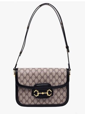 Black/Beige Crossbody Bag with Black Trim